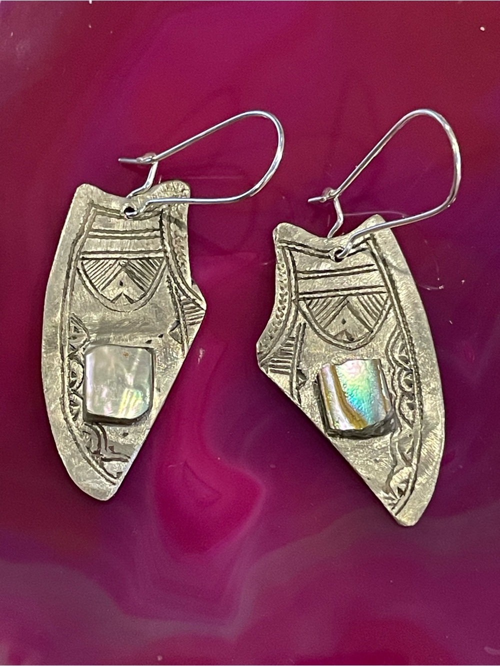 Silver Tone Abalone Pierced Earrings #8902
